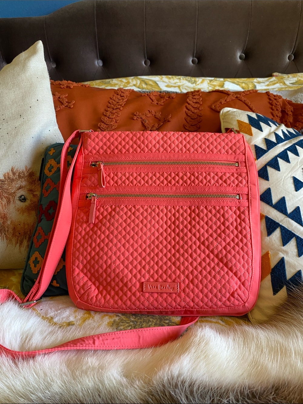 Vera Bradley Coral Quilted Crossbody Shoulder Bag
